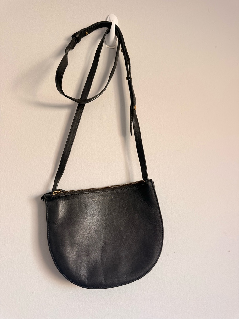 Minor History Black Leather Smile Half Moon Double Zip Crossbody Bag